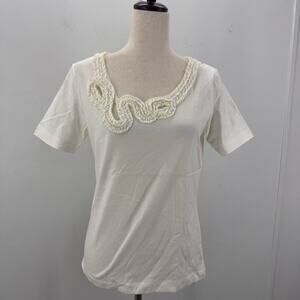 NWT Joan Vass Women's Mesh Neck Tee Cloud White size 3/XL Casual Minimalist